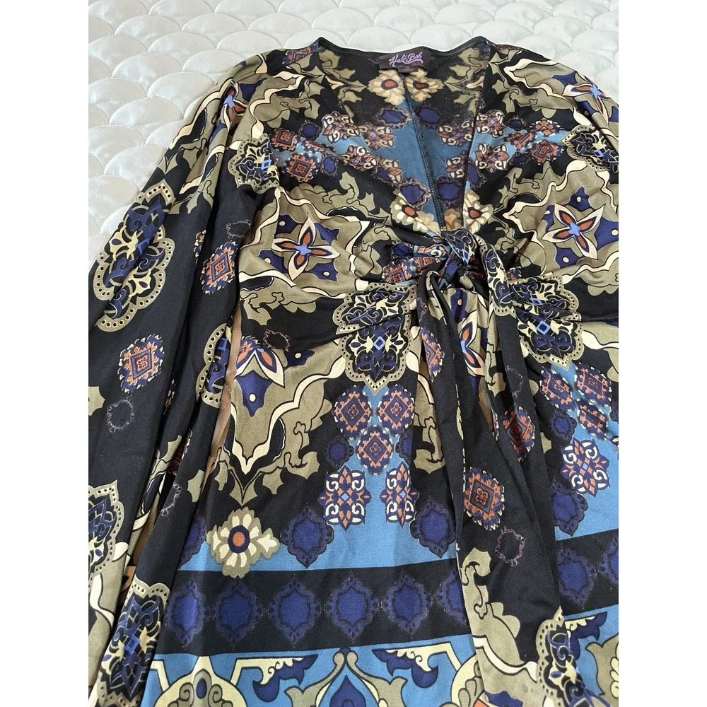 Vtg Hale Bob Silk Blend Tunic Top Sz S Boho Y2K Babydoll Front Tie Floral - Picture 2 of 9